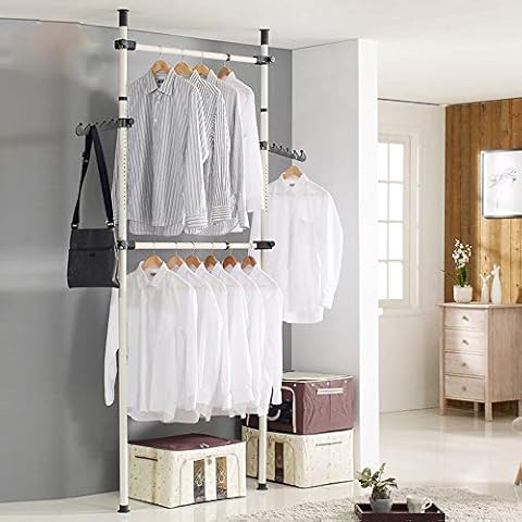 Sinbide Perchero de Ropa Telescópico Altura Ajustable Carril de Ropa de Acero Resistente Bastidor de Ropa Sistema de Perchero Extensible Cover