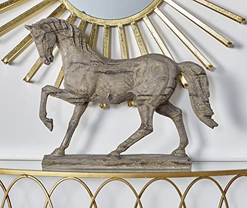 Deco 79 Polystone Horse Prancing Sculpture, 21" x 6" x 18", Beige