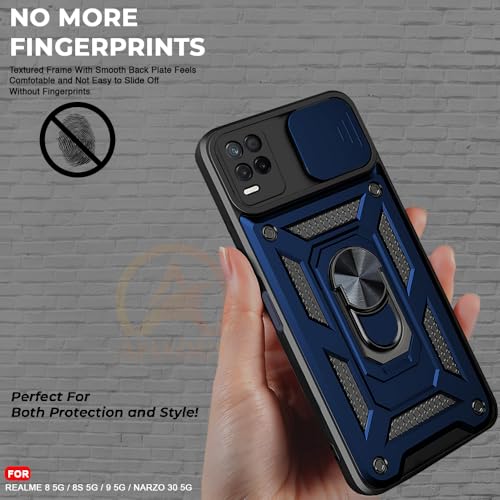 Image of Armor Bumper Back Cover Case for Realme 8 5G / 8s 5G / Narzo 30 5G Rotating Camera Cover, Ring Holder & Kickstand | Heavy Duty & 360 Degree Protection Back Cover (Blue)