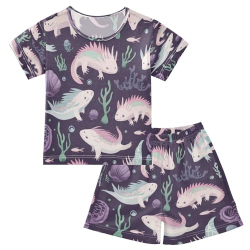 Pajama Sets Short Sleeve Aquatic Creatures Pattern Print Soft Cotton Summer Sleepwear 2 Piece PJS Size 5-14T