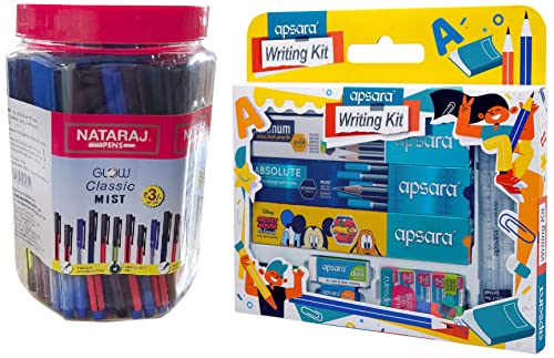 Image of Nataraj GCM Ball Pen Jar & Apsara 250 Writing Kit (Blue /White)