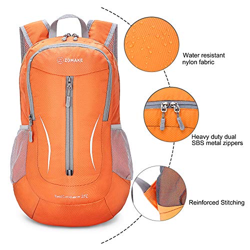 Image of ZOMAKE Ultra Lightweight Packable Backpack 25L, Foldable Hiking Backpacks Water Resistant Small Folding Daypack for Travel(Orange)