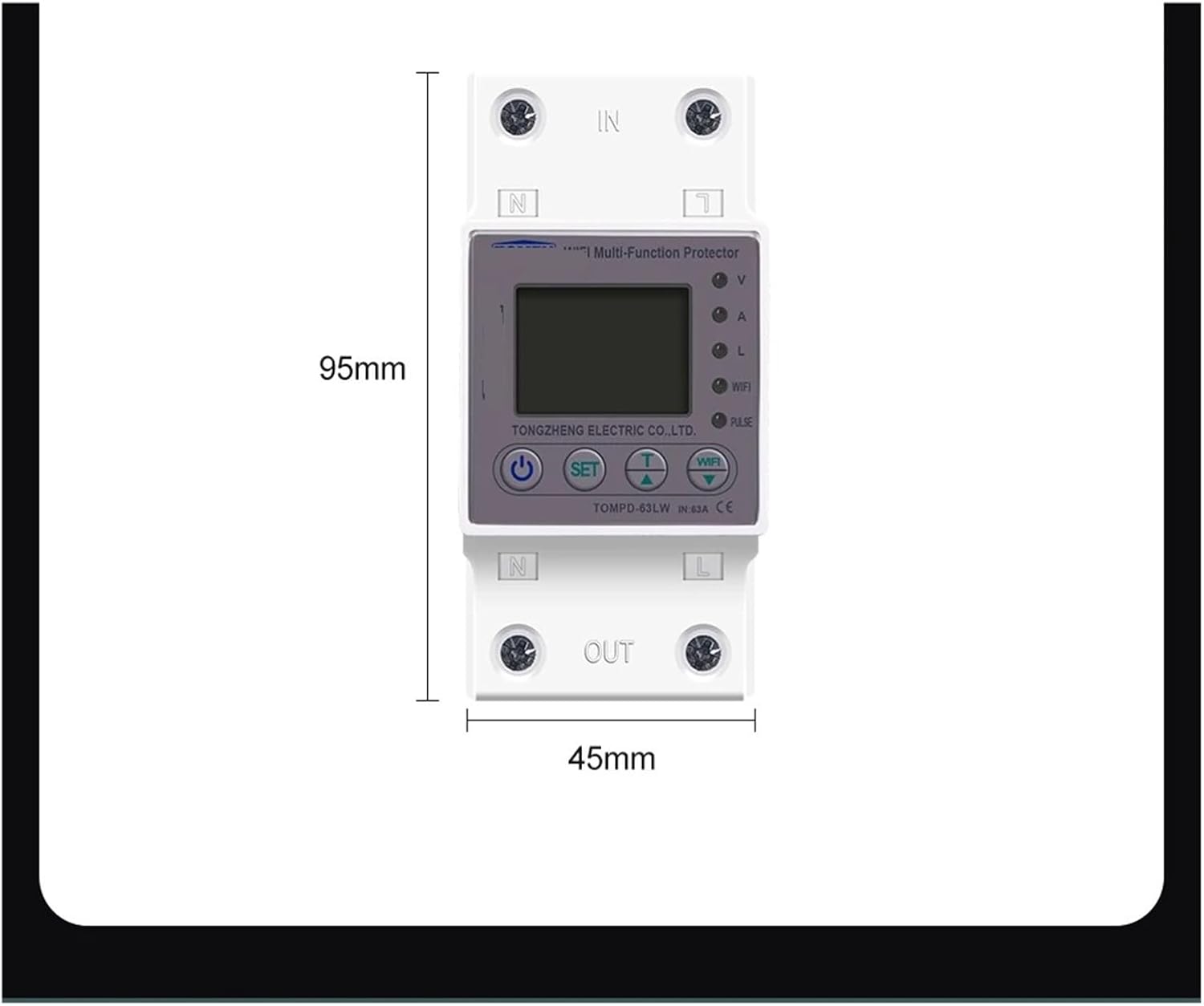 Dimensions of the THREELEMON TOMPD-63LW Smart Switch Energy Meter