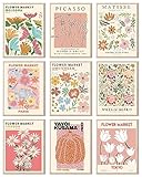 Flower Market Posters Minimalist Flower Market Wall Art Prints, Matisse Prints Picasso Yayoi Kusama William Morris Wall Art Danish Pastel Room Decor, for Bedroom, Living Room, Gallery | 8'X10'
