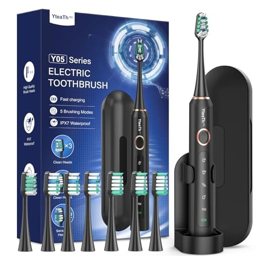 Cepillo de Dientes Eléctrico Sónico para Adultos - Cepillo Electrico Sónico con 8 Cabezales y Estuche de Viaje, 5 Modos, IPX7 Impermeable, Cepillo Dientes Electrico de Recargable, Negro Mate