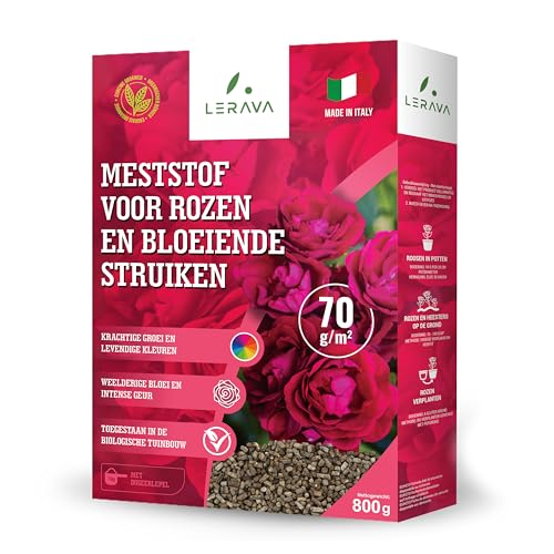 LERAVA® Rozenmest BIO (800g) - Meststof voor bloeiende struiken - Bevordert sterke groei en levendige kleuren - Langdurige meststof voor tuinrozen en potrozen - 100% biologisch geproduceerd in Italië
