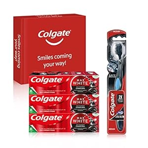 Colgate Charcoal Whitening Set met Colgate Max White Charcoal tandpasta 3 x 75 ml en Colgate 360° Deep Clean Charcoal Whitening tandenborstel