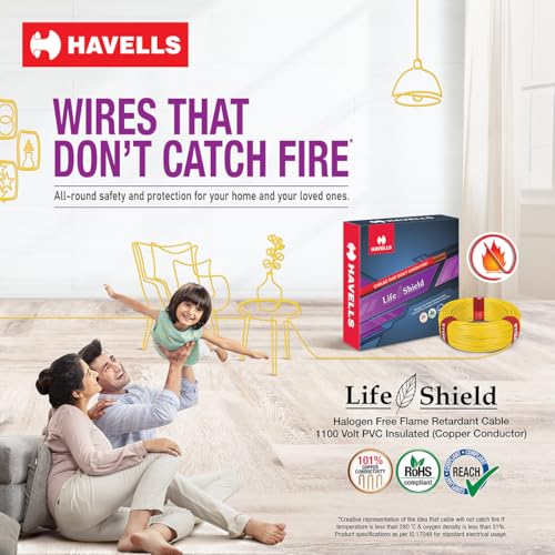 Image of Havells Lifeshield Cable WHFFZNYA16X0 6 sq mm Wire (Yellow)