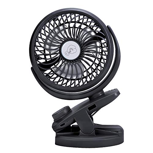 AWEHIRU REENUO Stroller Fan, 4400mAh Battery Operated Fan with Clip, USB Desk Portable Personal Fan for Office, Outdoor Camping(Black)