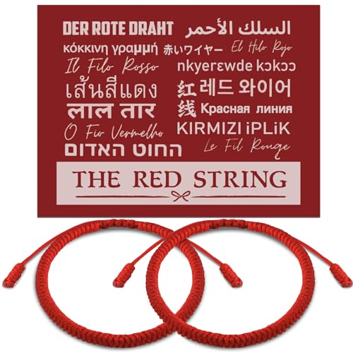 2 Pcs Red String Bracelets for Women Men with Cards Kabbalah Red Rope Bracelet for Good Luck Protection Energy Power Friendship Adjustable Braided Tie Bracelet Cord Thread