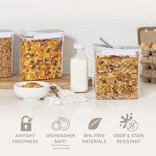 Bentgo Pantry - 6-Piece Airtight Cereal Containers, Easy Push & Pour Lid, Stackable & Clear BPA-Free Storage, Locking Lids for Freshness – Ideal for Kitchen & Pantry Organization (Snow)