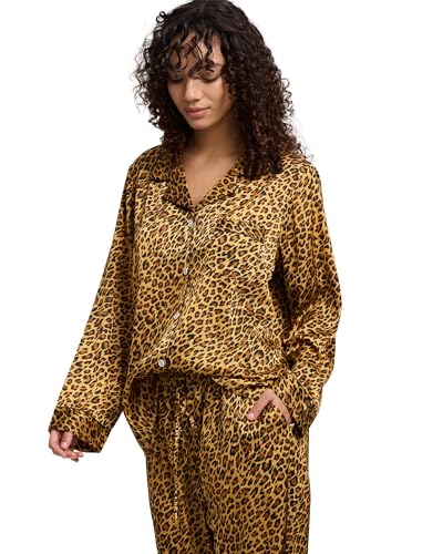 Image of YiNi LuLu Womens Silk Satin Pajamas Set Button Down 2 Piece Pjs Long Sleeve Oversized Sleepwear with Pockets