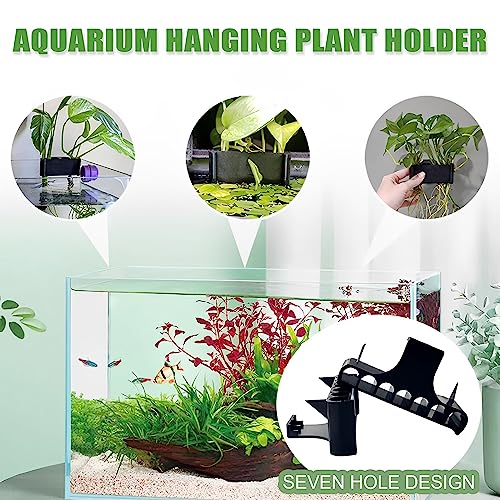Image of 2PC 7 Holes Upgraded Aquarium Plant Holder, Aquatic Plants Cup for Tank, Fish Tank Plant Holder with Long Hook, Aquarium Feeder for Aquascape Decorations on Top of Tank (Black-2PC)