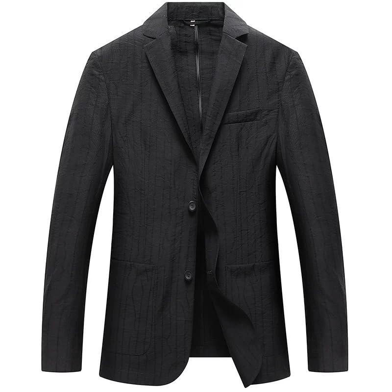Men's Striped Casual Korean Style Slim Fit Suit Jacket Lightweight Lapel Two Button Sport Coat