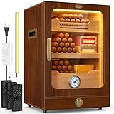 Tesonway Cigar Humidor, Desktop Cigar Humidor Cabinet Light Control System with Spanish Cedar Wood Shelves, Hygrometer, 3 Humidifiers and Cigar Accessories Drawer, Father's Day Gift for Men (Brown)