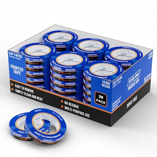 Painters Tape 1 inch Wide, 36 Roll Painting Tape, Blue Masking Tape for Painting Walls, DIY, Surface-Safe $ Residue-Free, Edge Paint, 0.94 Inch X 60 Yards X 36 Rolls, Bulk