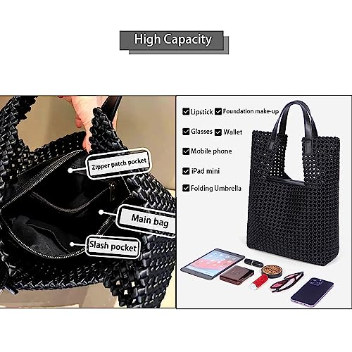 Bolso Tote tejido de cuero y satén para mujer, set 2 piezas miniatura 4