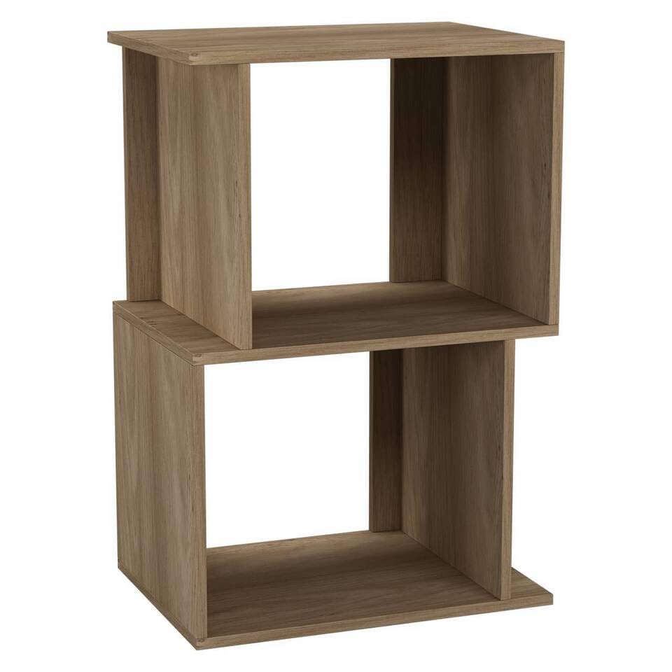 URBNLIVING 40cm Width Oak 2 Tier Wooden Shelving Unit Freestanding Bookcase Display Organiser with Irregular Storage Compartments for Bedroom Study Living Room Office Modern Open Bookshelf