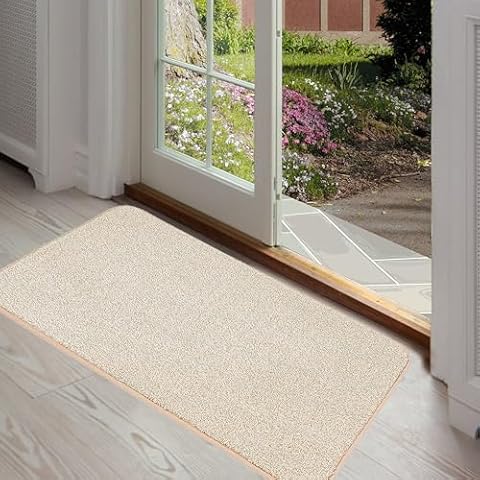 ITSOFT Dirt Trapper Indoor Door Mat & Entrance Rug for Wet Muddy Shoes and Pet Paws, Non-Slip Machine Washable, Shoe Scraper, Absorbent Welcome Dog Mat for Front Door, Entry Way (30x18, Beige) Cover
