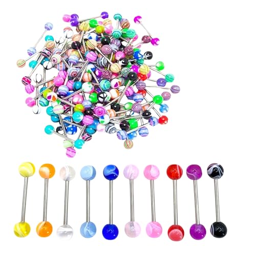 CUTEZING 20Pcs Disposable Tongue Ring Beautiful Colorful Women Tongue Ring Bar Stud Random Color Tongue Rings Stainless Steel Barbells Piercing Jewelry