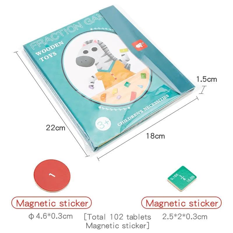 SYSVENT The Future Education Magnetic Fractions Gain Wooden Book Toys, Educational Math Tiles and Fraction Circles, Set of 102 Pieces with 3 Card Set,Gift for kisd Ages 3+ Education Toy 2