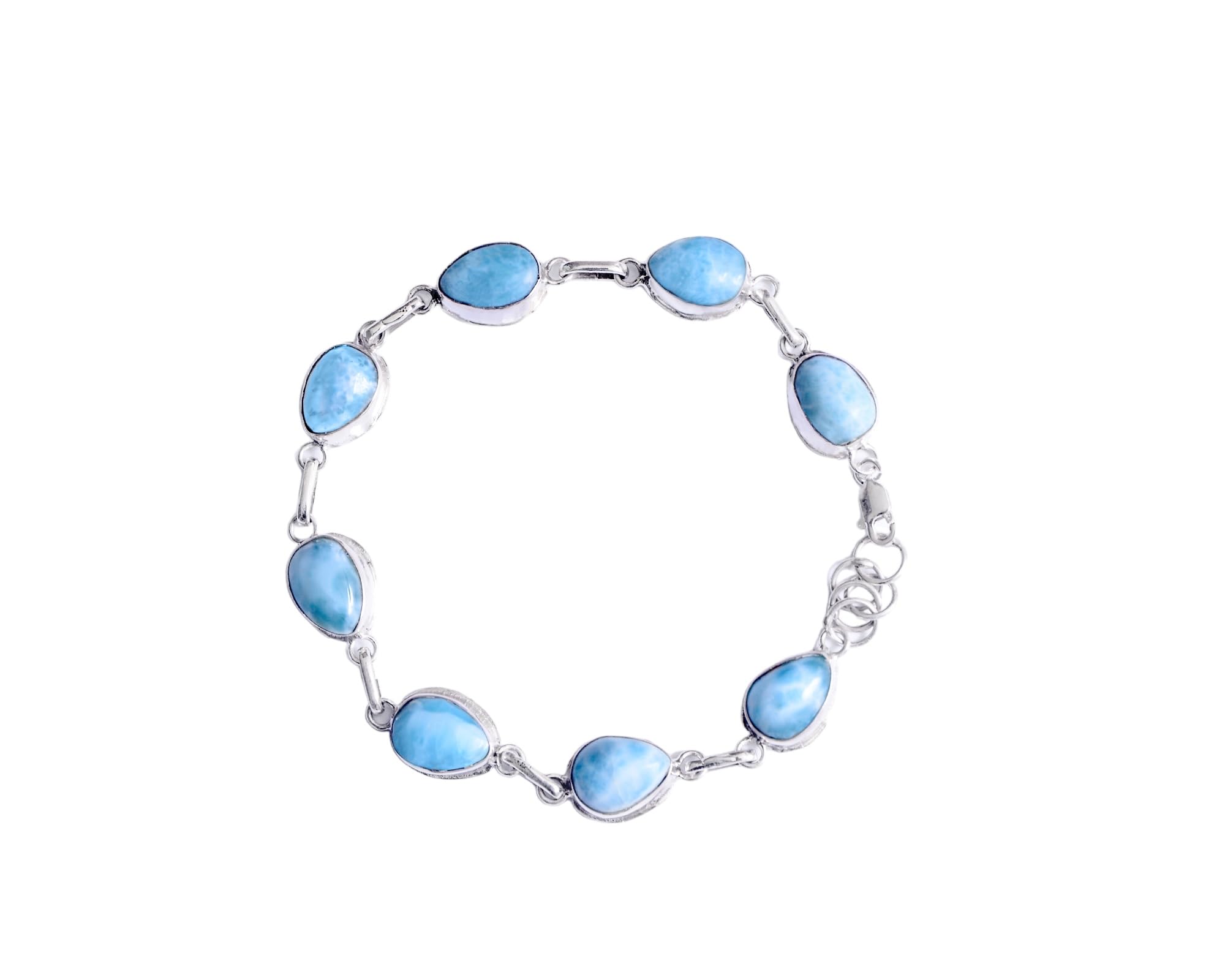 HandmadeBracelet, 925 Silver Bangle With Natural Larimar Drops, 8 Inches In Length. Premium Handmade Bracelet.