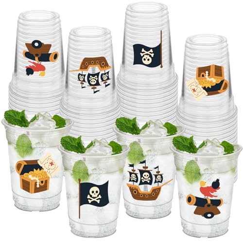 HYMENEX 50Pcs Pirate Cups, 12oz Pirate Clear Party Cups for Western Theme Party Decorations Supplies Birthday Party Favors