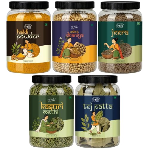 Image of LILA DRY FRUITS Indian Spices Masala Combo | Haldi, Dhania, Jeera, Kasuri Methi & Tej Patta 100 Gms Each Daily Masala