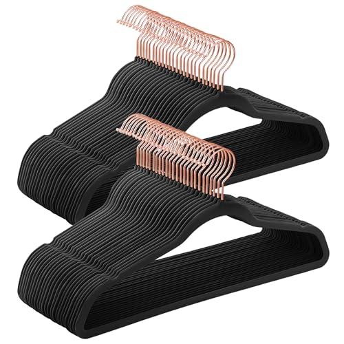 SONGMICS Velvet Hangers 50 Pack - Non-Slip Rose Gold Hooks