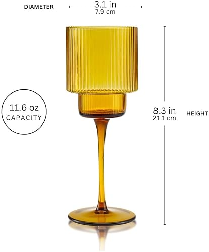 Vista 13 de Qualia Glass Copas de vino acanaladas multiusos, copas de vino únicas, juego de 4 carrusel de la colección Claro