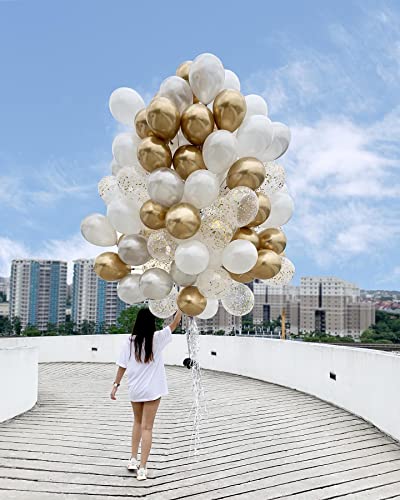 Gold Balloons 60 Pack 12 Inch Matte White Metal Gold And Confetti Latex Globo Balloon Bulk With 33 Ft Gold Ribbon For Wedding Birthday Party Graduation Engagement Bridal Shower Decorations #TOP4