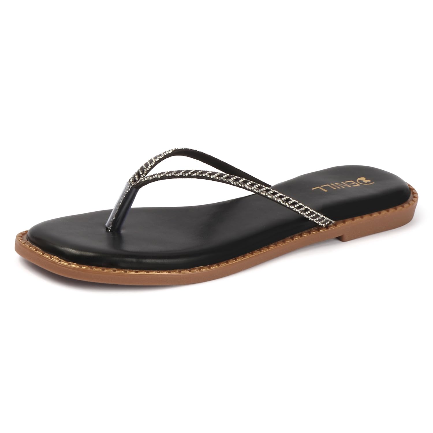 Women’s Gold Rhinestone Flip-Flop Sandals Stylish Casual Comfort Footwear (Beige) uk-3-image-24
