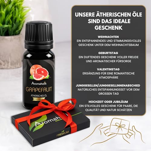 Aromaholik Grapefruitöl BIO 100% naturrein – Ätherische Öle für Diffuser & Aroma Diffuser – Zertifiziertes ätherisches Öl aus Indien – Grapefruit Essential Oils 10ml für Sauna & Massage