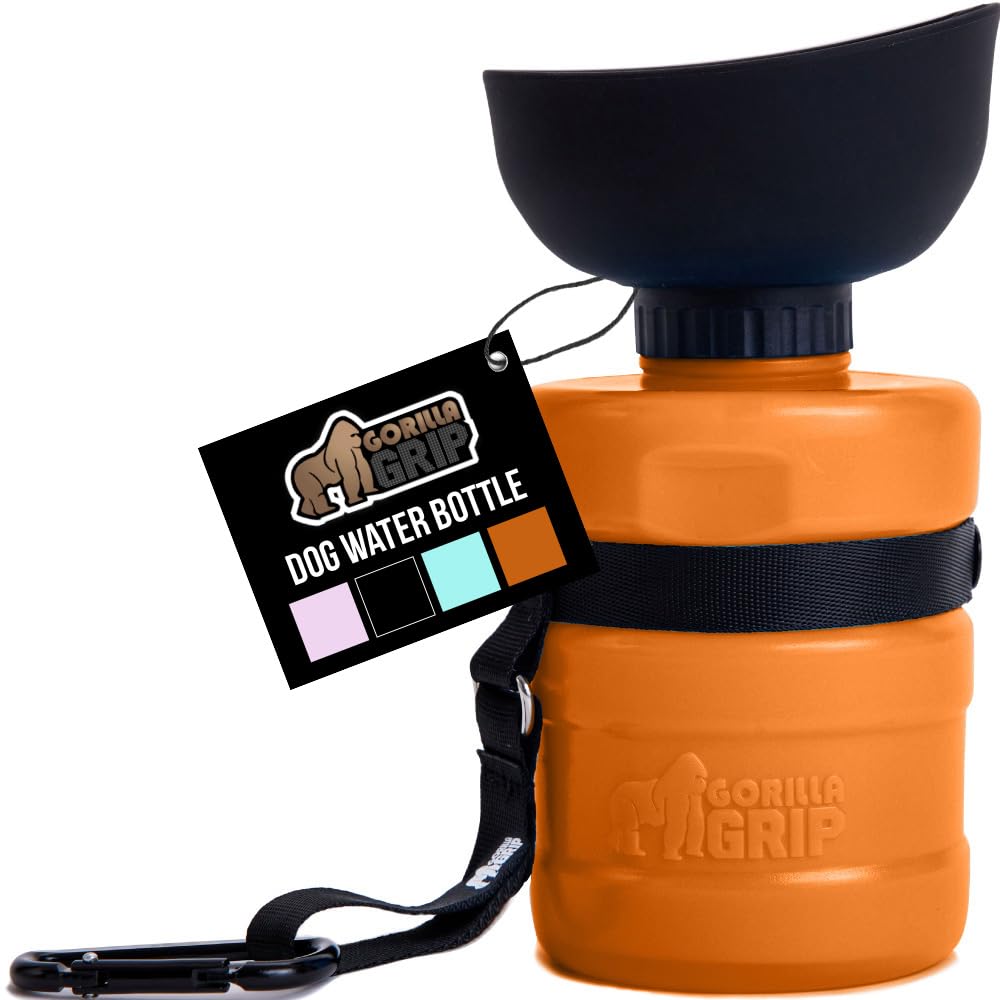 GORILLA GRIP Dog Water Bottle, Portable Water Bowl Dispenser for Dogs, 12 oz Leak Proof Pet Travel Squeeze Bottles, Food Grade Silicone, To Go Puppy