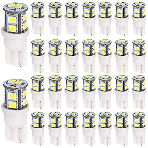 ALOPEE - Paquete de 30 - T10 194 168 2825 175 W5W Blanco Extremadamente Brillante 10-SMD 2835 Bombilla LED de Repuesto para Coche 12V Para Mapa Cúpula Cortesía Lateral Placa de Matrícula Luz
