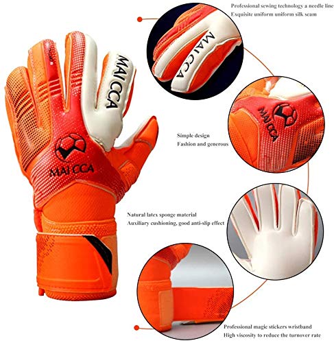 Wrzbest Youth Kids Children Goalkeeper Gloves Professional Goalie,Soccer Football Goalkeeper Training Secure Gloves with Strong Grip and Finger Spines Protection (Orange - Image 3