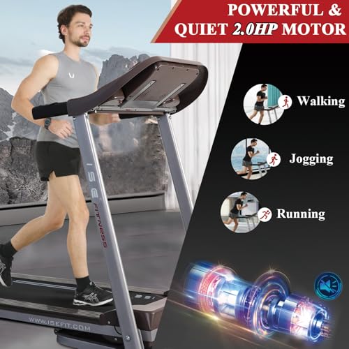 ISE Tapis de Course Pliable Electrique, Tapis de Marche Inclinable Professionnel, Tapis Course Inclinable 14KM/H, Treadmill Motorise 2HP/Écran LCD/12P, Tapis Marche Pliable Maison/Bureau – Image 4