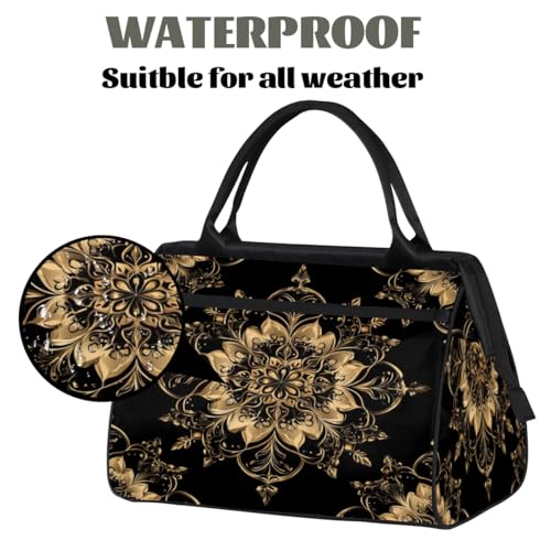 Mandala Gold Carpet Small Overnight Weekender Tote Bag for Women Men Foldable Travel Duffel Bags Lightweight Sports Gym Bag Waterproof Carry On Luggage Weekender Bag for Traveling Gifts3