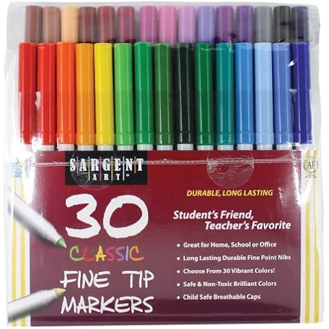 Sargent Art 22-1592 30 Count Classic Markers, Fine Conical Tip, Plastic Peggable Pouch Cover