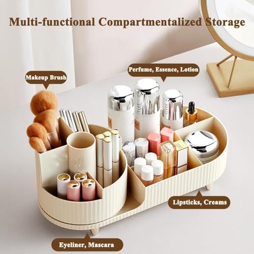 Image of JIALTO 360 Rotating Makeup Organizer Cream Cosmetic Storage Box for Brushes Lipsticks Skincare Perfume Nail Polish Jewelry Large Capacity Vanity Organizer for Bathroom Bedroom Countertop