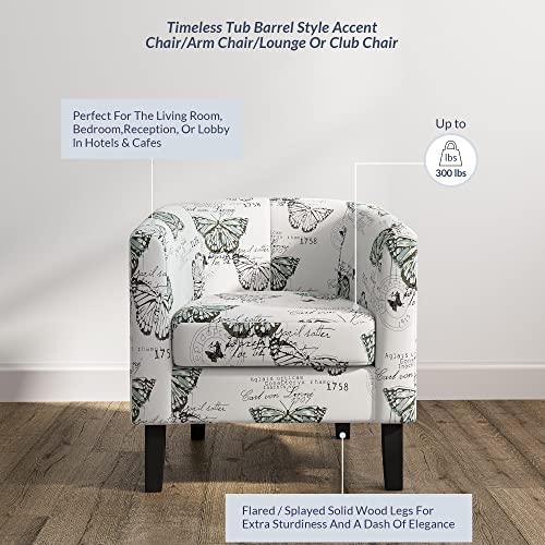 Belleze Living Room Chair, Linen Accent Chair Barrel Round Club Tub Sofa Chair For Bedroom, Corner Chair With Flared Legs And Plush Cushion - Highland (Butterfly Print) #TOP3