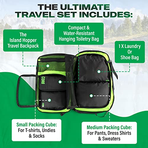 Carry On Travel Backpack Bundle | Island Hopper Travel Backpack with Toiletry Bag and Compression Packing Cube Set2