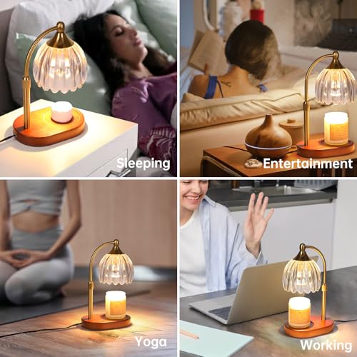 Image of Transparent Tulip Wax Melt Warmer with Timer, Dimmable & Height Adjustable, Ideal for Jar Candles, Perfect Home Decor for Bedroom, Living Room, Office, Great Gifts for Women (2 Bulbs Included)