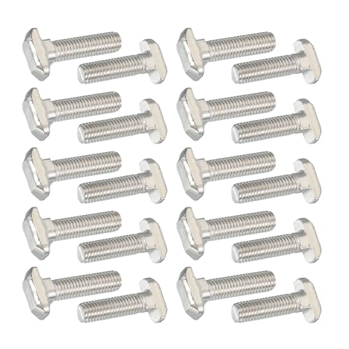 PATIKIL Tornillos de Ranura en T M8 x 28 mm, 20 Piezas de Perno de Martillo de Cabeza en T Estándar de 8 mm para Perfil de Extrusión de Aluminio de La Serie 40, Color Plata