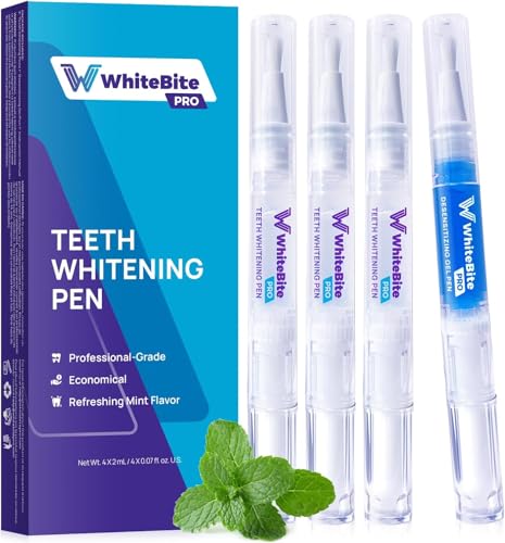 WhiteBite Pro Teeth Whitening Pens for Sensitive Teeth (4 Pens) 35% Carbamide Peroxide Gel Desensitizing Gel Fast Whitening Enamel-Safe Travel-Friendly