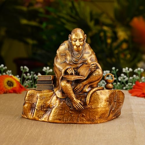 Image of Artarium Ramayani Hanuman Idol for Home Decor (6.1 Inch), Pavan Putra Bajrangbali Murti Reading Ramayana, Lord Hanuman Ji Statue for Pooja Room, Office Desk & Spiritual Gift, Antique Finish