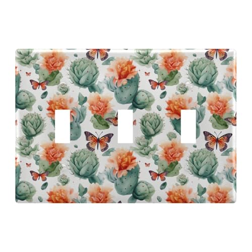 Light Switch Cover Cactus Butterfly Wall Plates for Electrical Outlets 3 Gang 202a8894
