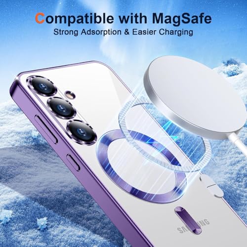 Image of VONZEE Clear Logo Electroplating Transparent Case For Samsung Galaxy A36 5G, Magnetic Plating Electroplate Tpu Case Cover, Individual Camera Protection For Each Lens- Deep Purple