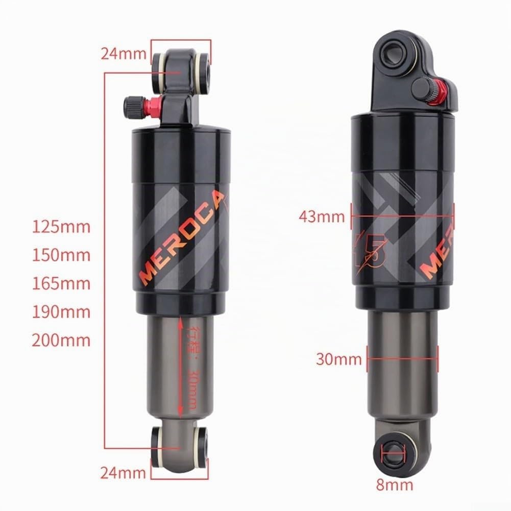 EasyByMall Amortisseur arrière pour vélo de montagne avec verrouillage 125/150/165/190/200 mm, pour VTT, vélo de route (165 mm), 19A248645JVRD12XRQL1X
