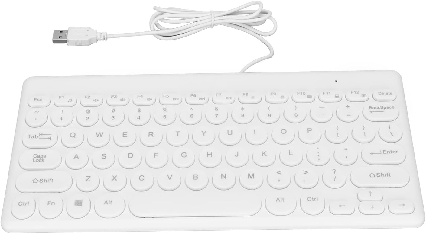 Teclado USB Universal de 78 Teclas, Teclado con Teclas Redondas con Cable, Diseño Ergonómico Teclado Pequeño con Ahorro de Energía, el Carácter Es Impermeable, Resistente Al Desgaste Y(Blanco)